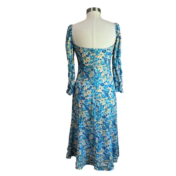 Paloma Blue Romantic Long Blue Floral Sleeve Isla Midi Dress Size Small - Picture 2 of 11